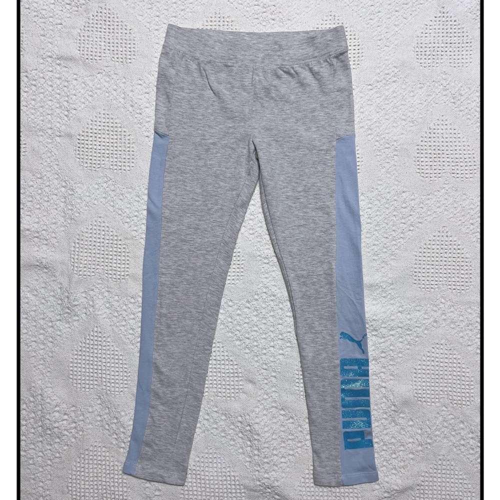 Puma Kids Light Gray and Blue Leggings Kids Size M(8-10)